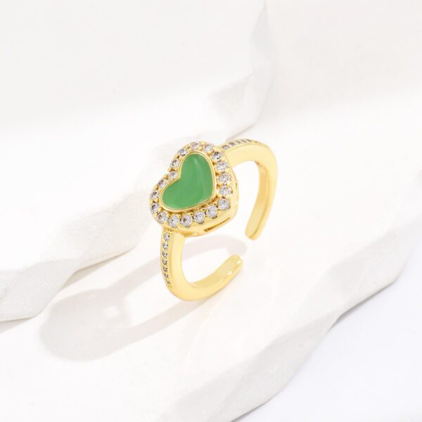 Adjustable Grass Green Love Heart-shaped Ring Female